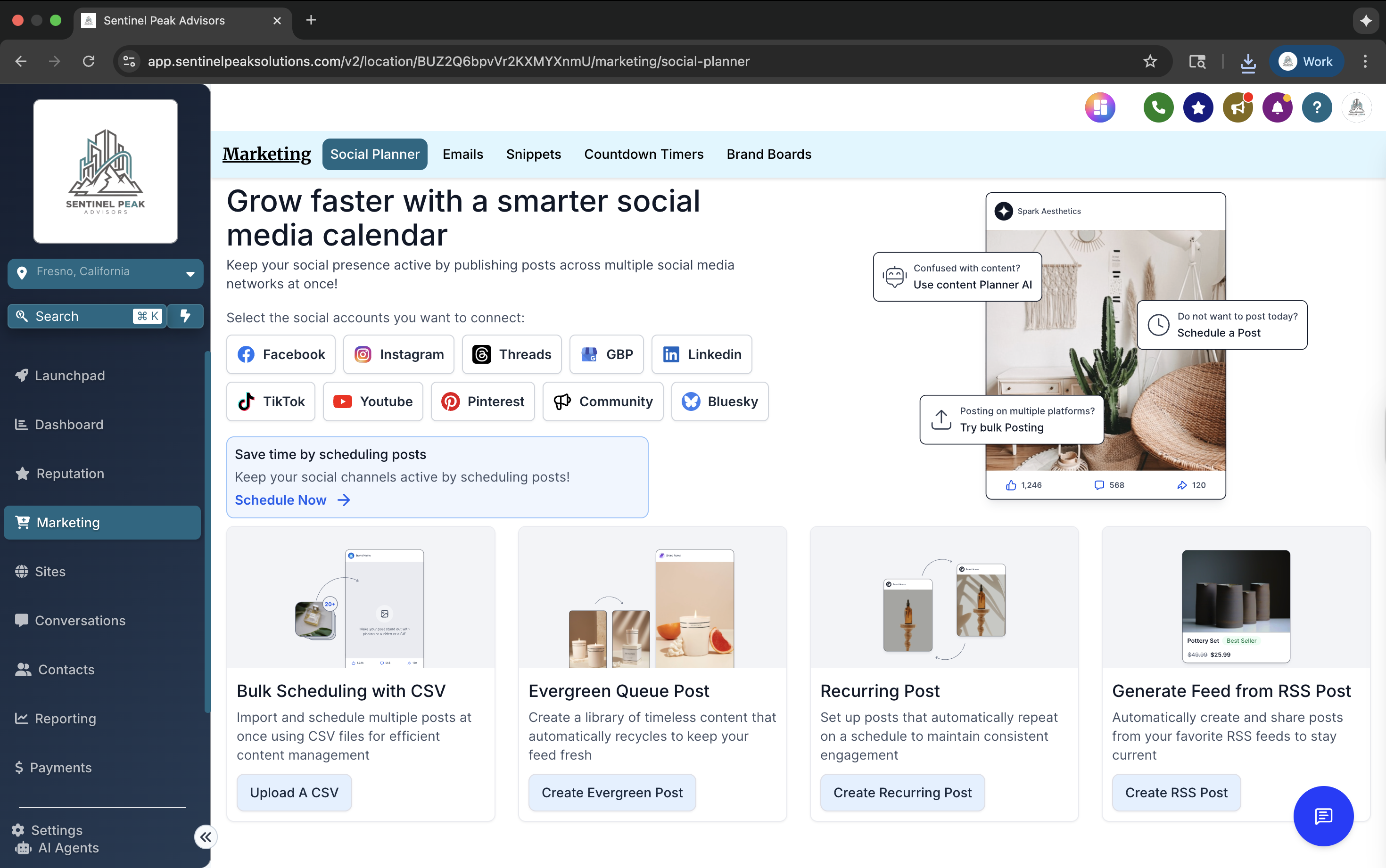 Social Media Planning Interface